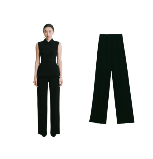 Good Quality 60% ACETATE 40%POLYESTER Women's Pants & Trousers Hot Sale Elegant Black SIKA WIDE LEG PANTS With Pockets In Stock