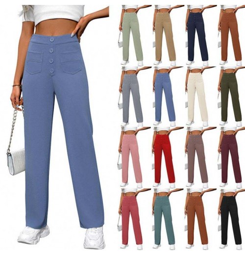 2024 Women's Plus Size Slim Fit Pants Trousers Girl New High Waist Casual Button Trousers Loose Straight Design for Autumn