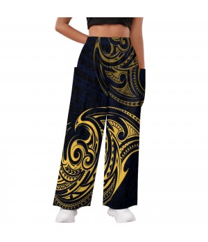 Polynesian Tribal Prints Autumn Lady High Waist Wide Leg Pants Women Casual Comfortable Palazzo Lounge Pants Plus Size