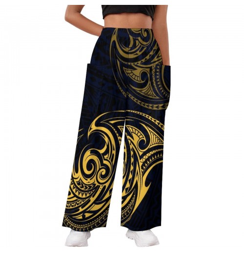 Polynesian Tribal Prints Autumn Lady High Waist Wide Leg Pants Women Casual Comfortable Palazzo Lounge Pants Plus Size