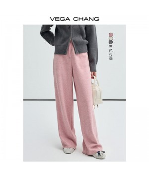 VEGA CHANG Slim Hibiscus Pink Knit Casual Straight Leg Pants