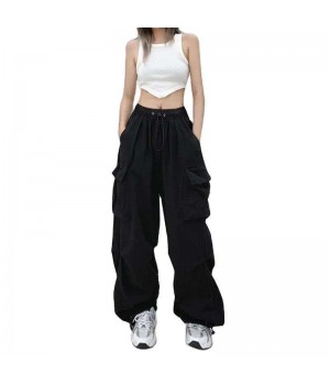 Promotional Women's Summer Cargo Trousers Fashionable Baggy Streetwear Gym Pants with Elastic XL Size Parachute Track Cargo