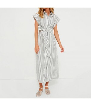 China Manufacturer Long Dress For Women A-Line Linen Stripe Maxi Length Summer Maxi Dress Linen Maxi Dress