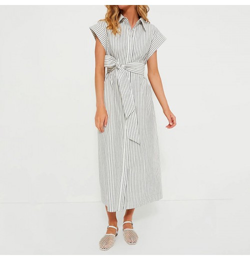 China Manufacturer Long Dress For Women A-Line Linen Stripe Maxi Length Summer Maxi Dress Linen Maxi Dress