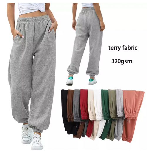 Clothing Manufacturer 320gsm French terry Cotton Stack Sweatpants plus size women's pants & trousers