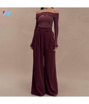 Oem Custom Manufacturer Wholesale Fashion Ladies Loose Trousers Pleated High Waist Wide Leg Pants Women