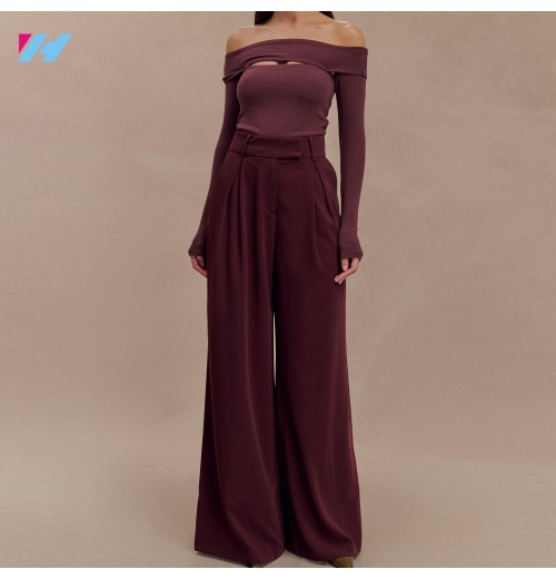 Oem Custom Manufacturer Wholesale Fashion Ladies Loose Trousers Pleated High Waist Wide Leg Pants Women