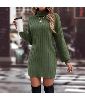 Fall/Winter Sweater Dress 2024 New High-neck Loose Casual Knit Dress