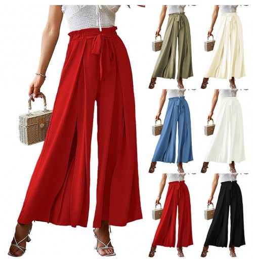 Stylish Chic Spring High Waist Pants Pleated Loose Wide Leg Women's Pants Trousers