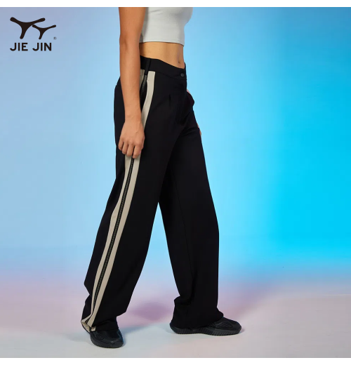 JIEJIN Custom Logo Gym Wear Casual Vintage Lightweight Oversized Straight Cropped Joggers Pants For Women