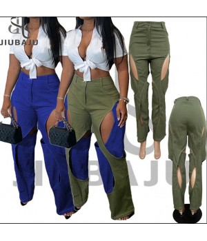 2023 Latest Hollow Out Design Women's Pant Trousers Fashion High Waist Wide Leg Casual Pants Loose Women