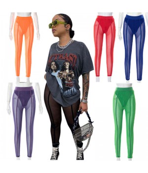 2024 New SDM women's pants trousers see through leggings pants mesh sexy skinny ladies's high waisted spring pants