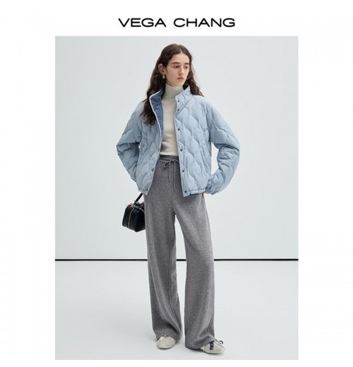 VEGA CHANG New Trend Hibiscus Flower Grey Knit Casual Straight Leg Pants