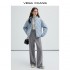 VEGA CHANG New Trend Hibiscus Flower Grey Knit Casual Straight Leg Pants