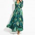 Customize Autumn Summer Womens clothing Casual Dress Lantern Sleeve Floral Printed Sexy V-neck Long Sleeve Leaf Hem Maxi Dress