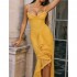 Newest Birthday Party Dresses For Ladies And Their Prizes Asymmetrical Mesh Ruffles Yellow Spaghetti Strap Dress