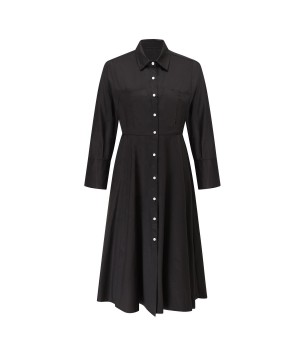 Custom Evening Black Solid Summer 100% Organic Cotton Pleated Pocket Church Midi Shirt Style Dress Elegant Modest Women Ladies