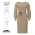 2024 Women's Casual Long Base Midi Top Autumn Winter Knitted Dress Slim Pleated Sweater Skirt Empire Crew Neck Washable Pockets