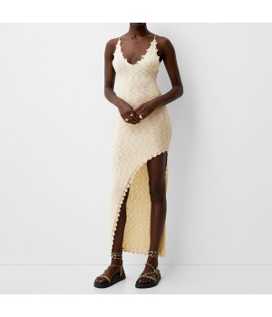 Halter Womens Midi Knitted Dresses Birthday Strappy Rustic Midi Dress Women's Asymmetrical Split-End Knitted Casual Dress