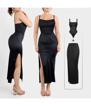 new arrivals Adjustable built-in shapewear maxi dress corset bodysuit compression black bodysuit shapewear women