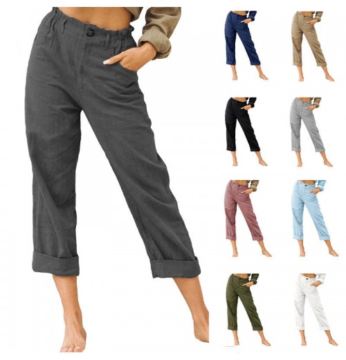 2023 Women Soft Loose Sports Pants Pure color cotton linen fashion loose high waist casual trousers woman