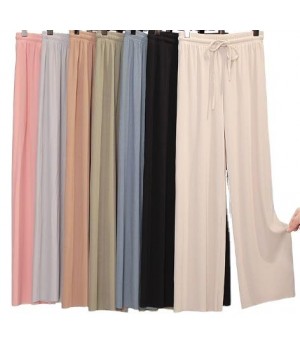 2023 Spring and Summer Women's High Waist Long Ice Silk Solid Ninth Pants Straight Wide Leg Trousers Ladies Casual Loose Pants