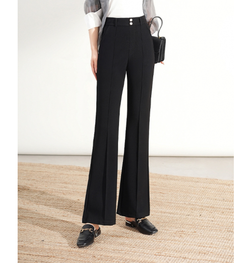 Women's Fashion Long Trousers Modern Style Solid Color elastic waist wide-leg suit pants For Office Ladies