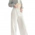 Ladies Floor Length Trousers Women Loose Wide Leg Drawstring Long Pants with Side Pockets Casual Wear