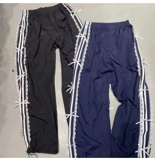 Bomblook Z1029PT01 2024 Striped Lace Bow Cargo Casual Pants Loose Sporty Trousers Slim Fashion Sweatpants for Women