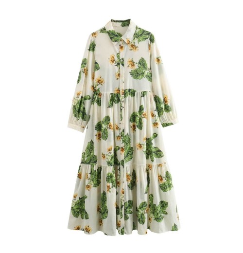 PB&ZA Women 2024 Summer New Fashion Flower Printing Dress Vintage Long Sleeve Female Dresses Vestidos Mujer