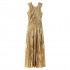 Women 2024 Summer New Fashion Golden Pleated Dress Vintage Casual Chic Female Dresses Vestidos Mujer