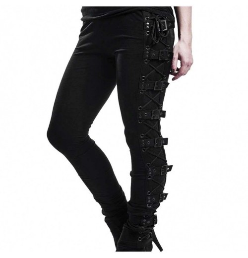 women's pants & trousers gothic chains punk buckles street cargo patalones black pants legging S-5XL