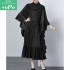 Droma 2024 fashion elegant bat long sleeve ruffle hem solid color women's clothing plus size dresses