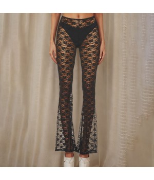 YISAN D24PT002 Wholesale OED ODM 2024 Women Clothes Sexy Lace High Waist Flare Pants Women's Pants Trousers