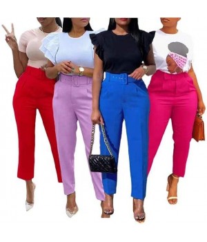 Latest Design Women's Pants Trousers Elegant Career Suits Office Pants For Ladies High Waist Casual Pants With Belt