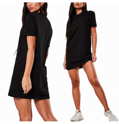 Custom Logo Plus Size Solid Women's Basic Short Sleeve T-shirt Skirt Ladies Tank Top Dress Soft Workout Round Neck Shirt Dress