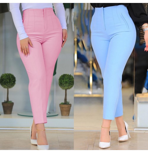 2024 Hot Selling Summer Office Pants For Women High Waist Slim Fit Solid Casual Trousers Women Suit Pants For Ladies