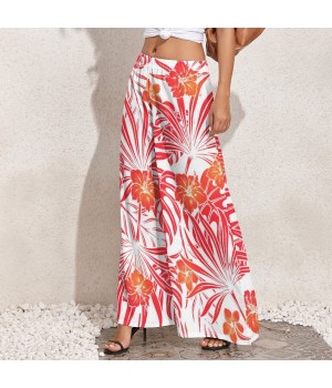 Customizable Women's Tropical Floral Print Loose Wide Waist XL Pants