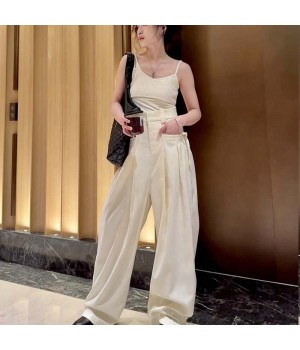 Fashion Hot Selling Commuting High Waist Solid Color Loose Casual Ladies Wide Leg Pant Women's Pants Trousers