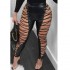 New club sexy fashion tight lace up hollow pu leather plus size women's pants & trousers