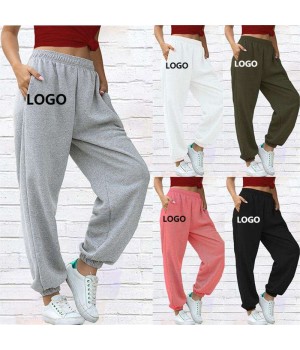 S-2XL Spring Custom LOGO ladies sweat pants Solid color thickened high-waisted loose casual women's pants trousers