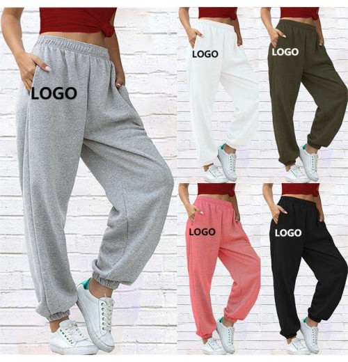 S-2XL Spring Custom LOGO ladies sweat pants Solid color thickened high-waisted loose casual women's pants trousers