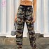 Loveda Fashion Camouflage Sequined Casual Trousers Elastic High Waist Strap Loose Straight Leg Pants