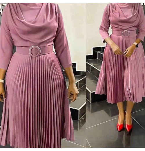 New Design African Office Dresses For Spring Fashion African Dresses For Women Clothing Chiffon Pleated Dress