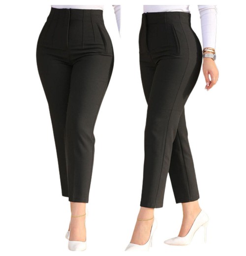 Cotton High Waist Slim Fit Women's Casual Trousers with Customizable XL Size