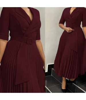 Women's Clothing 2024 Autumn And Winter New OL Fashion Tailored Collar Pleat And Waisted Plus Size Africa Dress