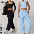 2024 Breathable Street Style Cargo Pants Women's Streetwear Draw Rope Design Casual Multi-pocket Running Loose Fitness Pants