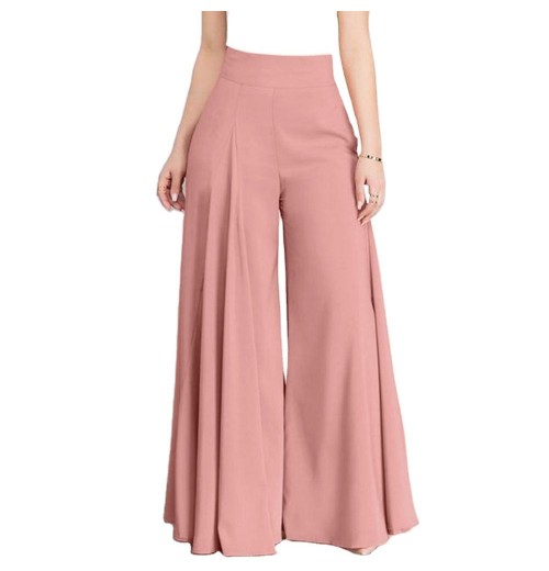 Elegant High Waist Wide Leg Pants Spring Vintage Flare Trousers Casual Solid Zipper Palazo Pants Women Summer Polyester Knitting