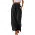 Women's Cotton And Linen Wide Leg Pantshigh Waist Wide Leg Long Casual Slouchy, Soft Elastic Pants With Pockets