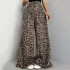 Cotton Fashion Wide Leg High Waist Trousers for Ladies - Leopard Print Casual Stretch Pants